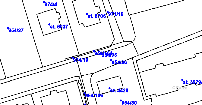 Parcela st. 954/95 v KÚ Klatovy, Katastrální mapa