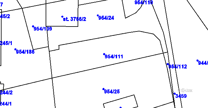 Parcela st. 954/111 v KÚ Klatovy, Katastrální mapa