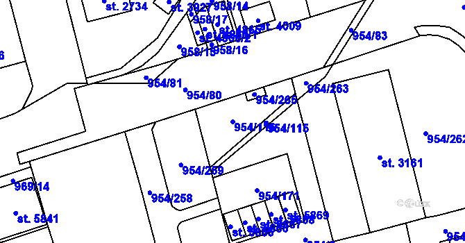 Parcela st. 954/116 v KÚ Klatovy, Katastrální mapa