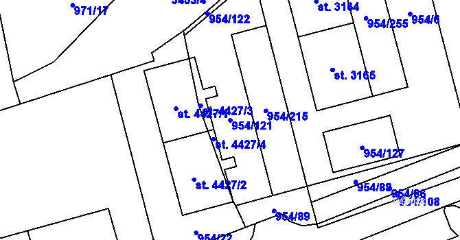 Parcela st. 954/121 v KÚ Klatovy, Katastrální mapa