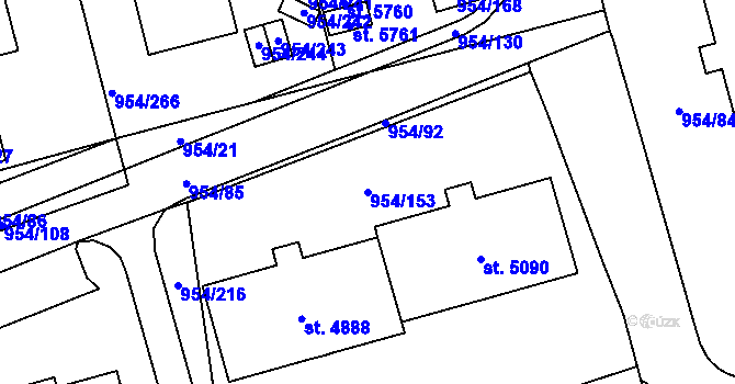 Parcela st. 954/153 v KÚ Klatovy, Katastrální mapa