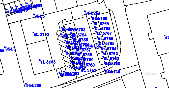 Parcela st. 954/165 v KÚ Klatovy, Katastrální mapa