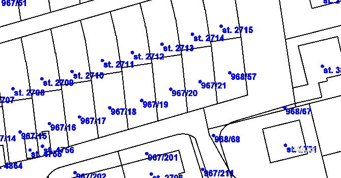 Parcela st. 967/20 v KÚ Klatovy, Katastrální mapa