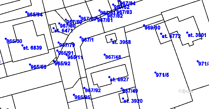 Parcela st. 967/48 v KÚ Klatovy, Katastrální mapa