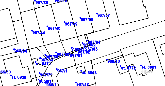 Parcela st. 967/62 v KÚ Klatovy, Katastrální mapa