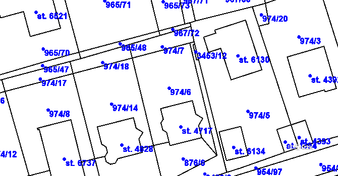 Parcela st. 974/6 v KÚ Klatovy, Katastrální mapa