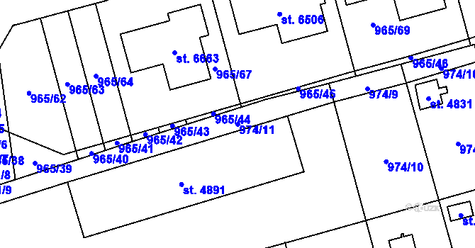 Parcela st. 974/11 v KÚ Klatovy, Katastrální mapa