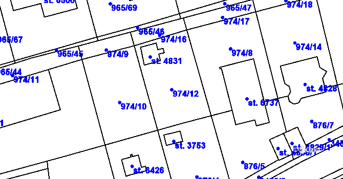 Parcela st. 974/12 v KÚ Klatovy, Katastrální mapa