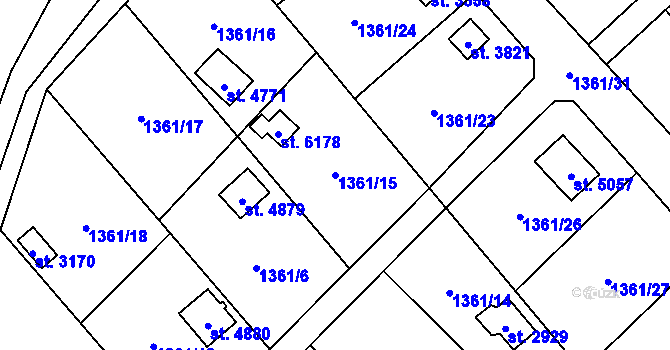 Parcela st. 1361/15 v KÚ Klatovy, Katastrální mapa