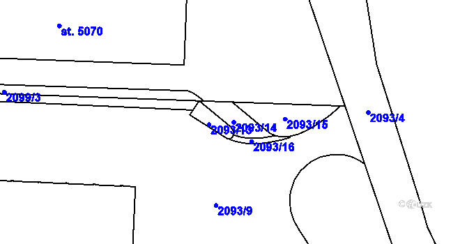 Parcela st. 2093/14 v KÚ Klatovy, Katastrální mapa