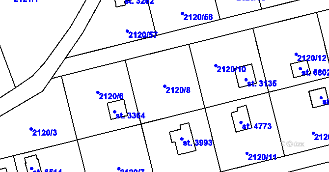 Parcela st. 2120/8 v KÚ Klatovy, Katastrální mapa