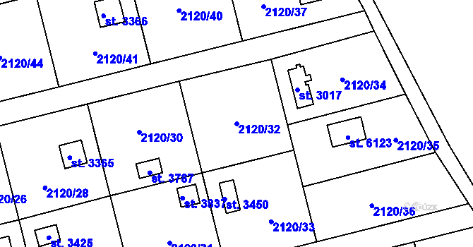 Parcela st. 2120/32 v KÚ Klatovy, Katastrální mapa
