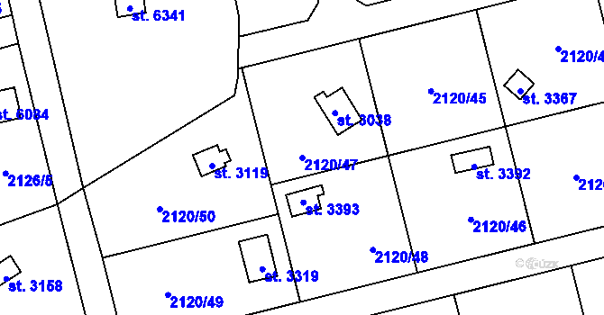 Parcela st. 2120/47 v KÚ Klatovy, Katastrální mapa