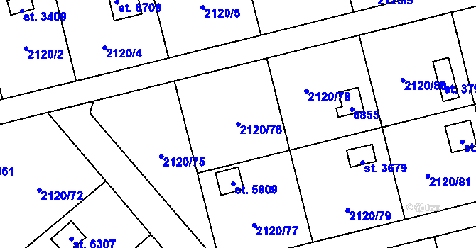 Parcela st. 2120/76 v KÚ Klatovy, Katastrální mapa