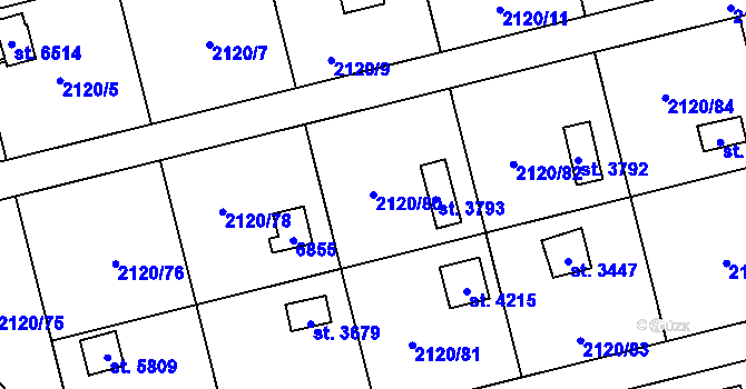 Parcela st. 2120/80 v KÚ Klatovy, Katastrální mapa