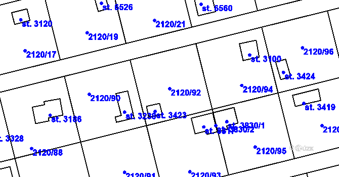 Parcela st. 2120/92 v KÚ Klatovy, Katastrální mapa