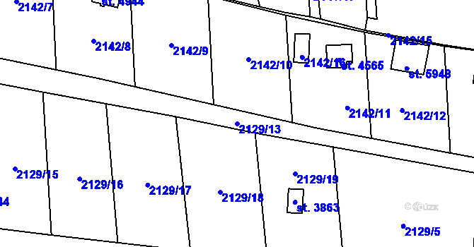 Parcela st. 2129/13 v KÚ Klatovy, Katastrální mapa