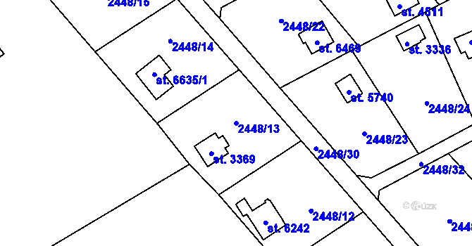 Parcela st. 2448/13 v KÚ Klatovy, Katastrální mapa