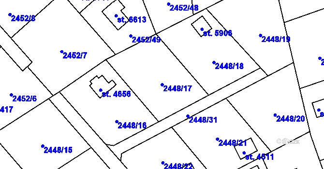 Parcela st. 2448/17 v KÚ Klatovy, Katastrální mapa