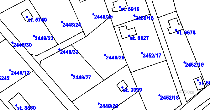 Parcela st. 2448/26 v KÚ Klatovy, Katastrální mapa