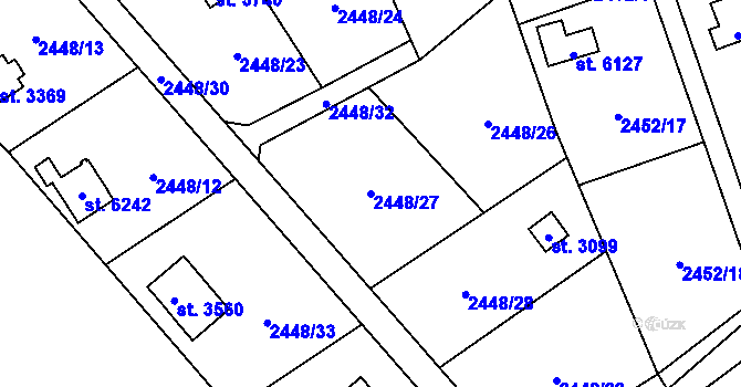 Parcela st. 2448/27 v KÚ Klatovy, Katastrální mapa