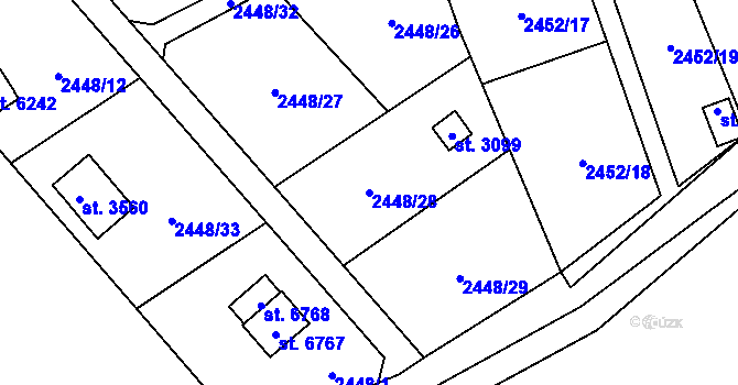 Parcela st. 2448/28 v KÚ Klatovy, Katastrální mapa