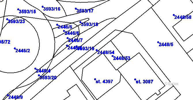 Parcela st. 2448/54 v KÚ Klatovy, Katastrální mapa