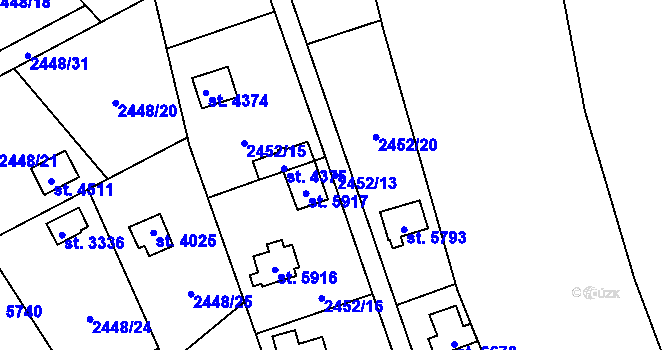 Parcela st. 2452/13 v KÚ Klatovy, Katastrální mapa