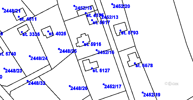 Parcela st. 2452/16 v KÚ Klatovy, Katastrální mapa