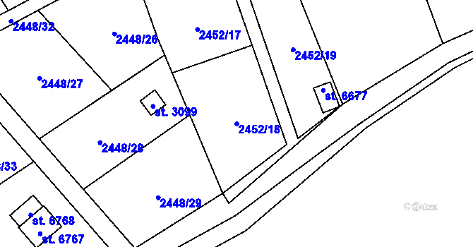 Parcela st. 2452/18 v KÚ Klatovy, Katastrální mapa