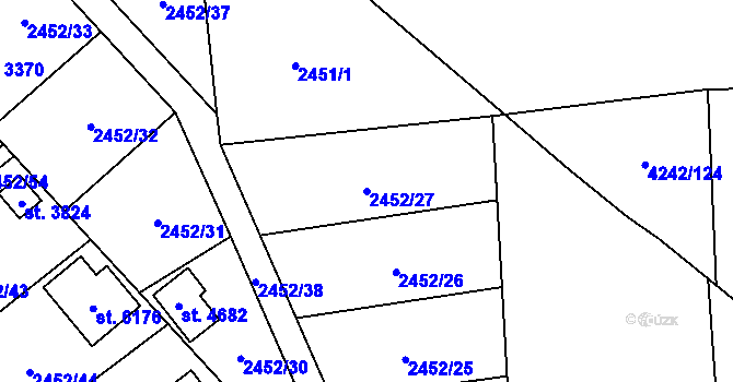 Parcela st. 2452/27 v KÚ Klatovy, Katastrální mapa