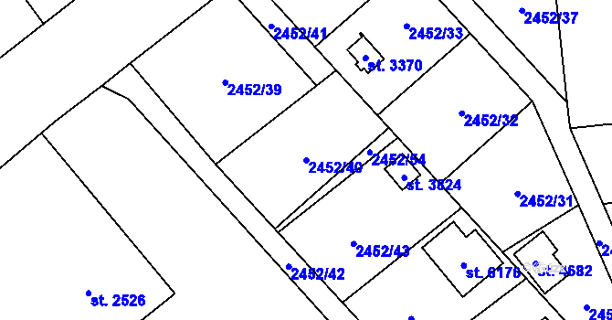 Parcela st. 2452/40 v KÚ Klatovy, Katastrální mapa