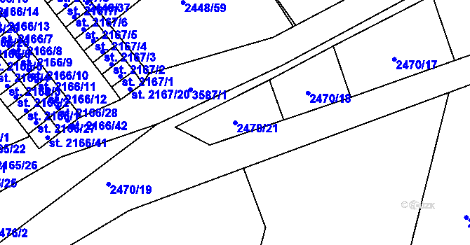 Parcela st. 2470/21 v KÚ Klatovy, Katastrální mapa