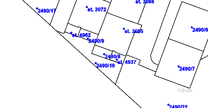 Parcela st. 2490/8 v KÚ Klatovy, Katastrální mapa