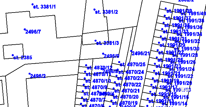 Parcela st. 2496/9 v KÚ Klatovy, Katastrální mapa