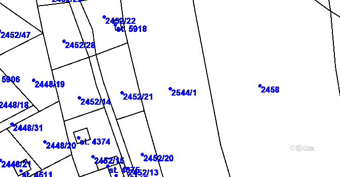 Parcela st. 2544/1 v KÚ Klatovy, Katastrální mapa