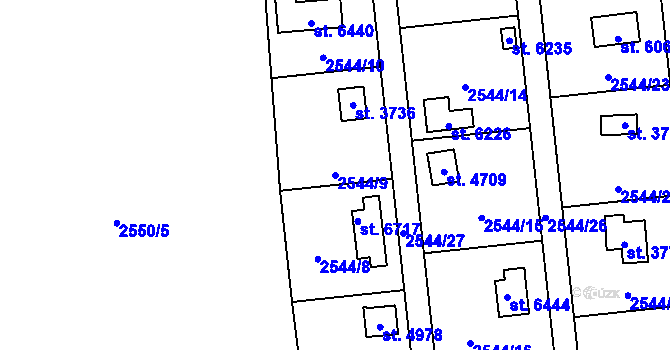 Parcela st. 2544/9 v KÚ Klatovy, Katastrální mapa