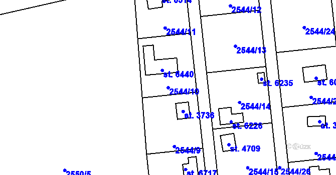 Parcela st. 2544/10 v KÚ Klatovy, Katastrální mapa