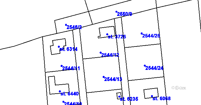 Parcela st. 2544/12 v KÚ Klatovy, Katastrální mapa