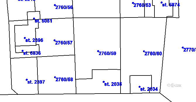 Parcela st. 2760/59 v KÚ Klatovy, Katastrální mapa