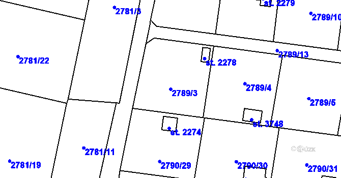 Parcela st. 2789/3 v KÚ Klatovy, Katastrální mapa
