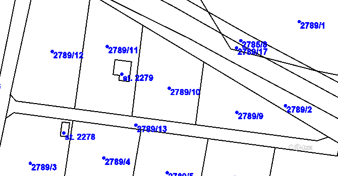 Parcela st. 2789/10 v KÚ Klatovy, Katastrální mapa