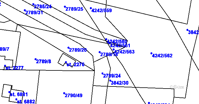 Parcela st. 2789/18 v KÚ Klatovy, Katastrální mapa