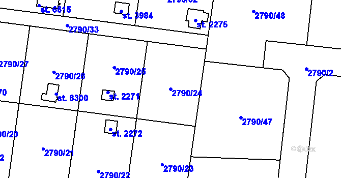 Parcela st. 2790/24 v KÚ Klatovy, Katastrální mapa