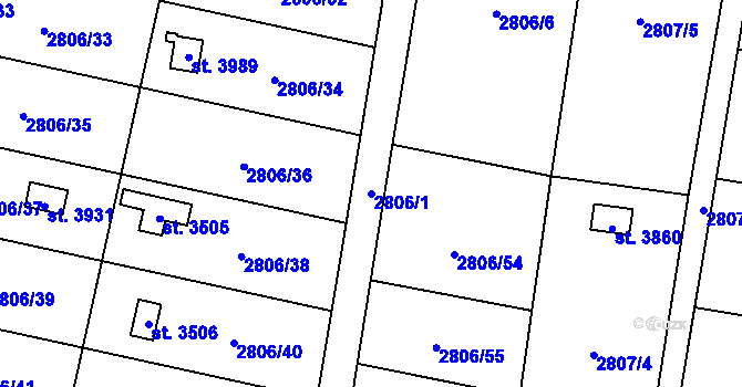 Parcela st. 2806/1 v KÚ Klatovy, Katastrální mapa
