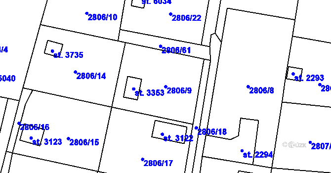 Parcela st. 2806/9 v KÚ Klatovy, Katastrální mapa