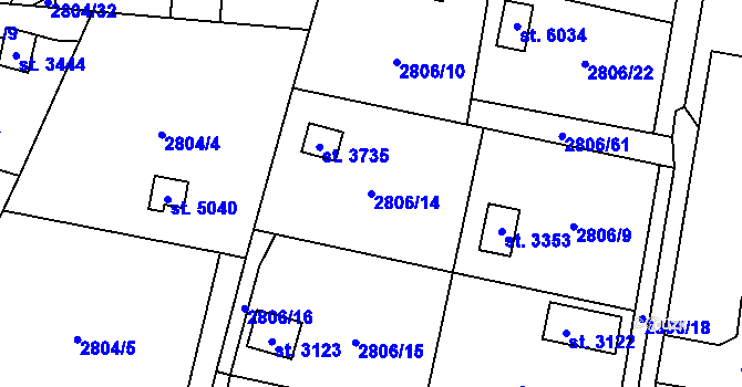 Parcela st. 2806/14 v KÚ Klatovy, Katastrální mapa