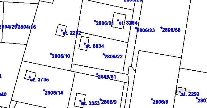 Parcela st. 2806/22 v KÚ Klatovy, Katastrální mapa