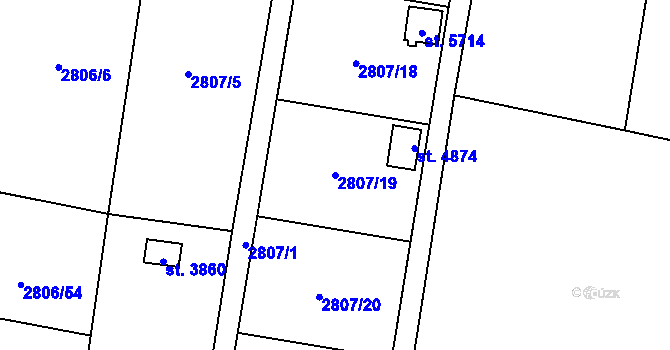 Parcela st. 2807/19 v KÚ Klatovy, Katastrální mapa