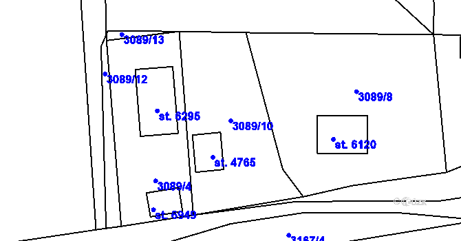 Parcela st. 3089/10 v KÚ Klatovy, Katastrální mapa